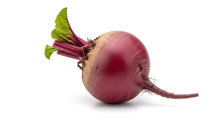 Fresh red beetroot with green leaves isolated on white background