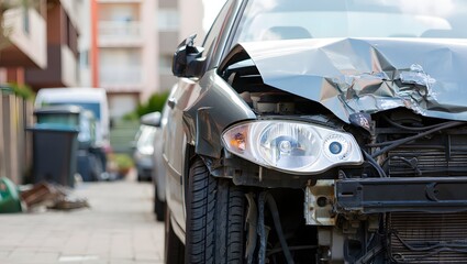 photo of a severely damaged car showing a crushed front end after an accident
