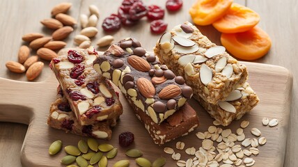 Fototapeta premium Delicious and healthy energy bars with assorted berries and oatmeal for a nutritious snack photo.