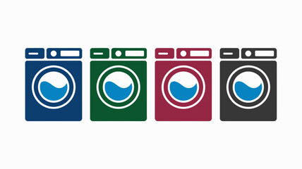 Laundry Washing Machine Icon Set – Color Home Appliance Vector Design