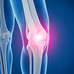3D visualization of human knee joint anatomy highlighting inflammation and bone pain concept