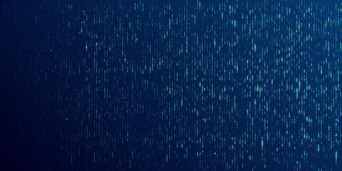 Abstract digital rain background with glowing green code on dark blue © Sudhakar