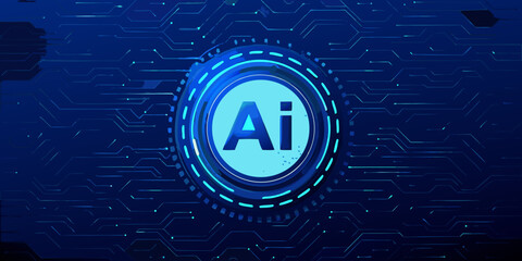 Abstract digital background featuring an ai symbol and circuit board patterns