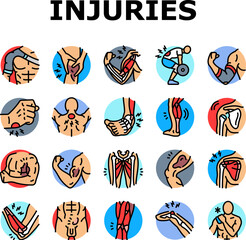 bodybuilder injuries icons set vector