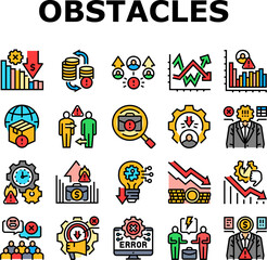 business obstacles icons set vector