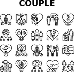 couple relationship obstacles icons set vector