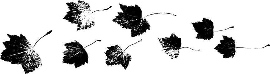 Whirling leaf litter in black and white stencil art for nature-inspired design