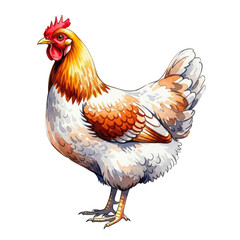 Fototapeta premium Watercolor chicken standing profile isolated on a transparent background