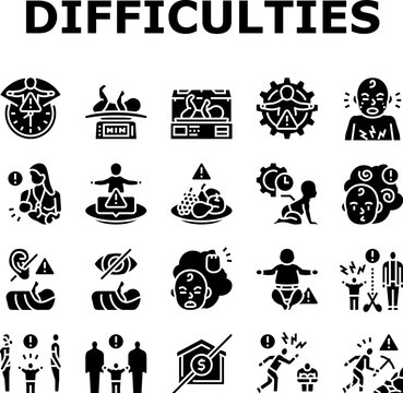 childbirth difficulties icons set vector