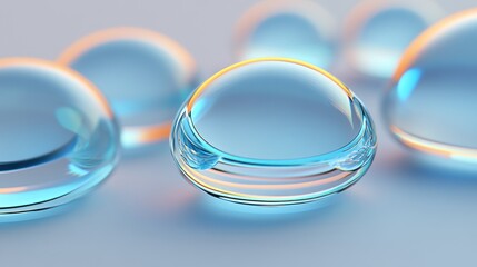 Close-up of translucent, spherical objects. Soft pastel blue tones with subtle highlights