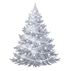 Fototapeta premium Watercolor Christmas Tree with Lights isolated on a transparent background