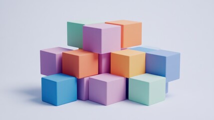 Fototapeta premium Colorful, geometric, abstract arrangement of stacked cubes