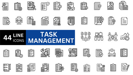 Task Management line icon set.