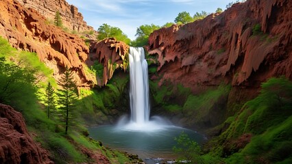 Havasu Falls Arizona Majestic Red Rock Canyon Waterfall Oasis Grand Canyon Area.