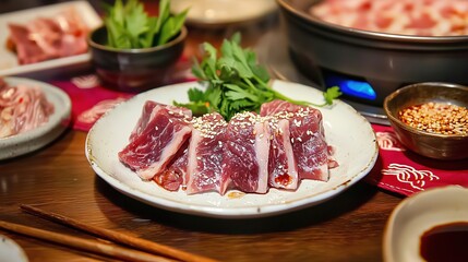 Exquisite Hot Pot Beef Cubes Platter, HD Commercial Food Material, Ins-style Natural Soft Light Gathering Scene, Suitable for Hot Pot Restaurant Promotion Posters, Fresh Ingredients E-commerce Detail 