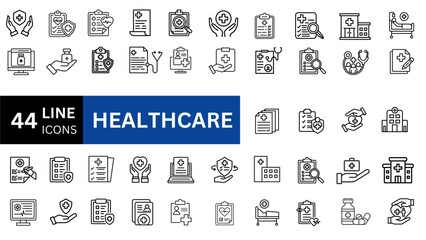 Healthcare icon set. Collection of nurse, pills, medicine, drip, ambulance, doctor, and more. Vector illustration set 