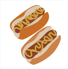 hotdogs vector image. The illustration shows a tasty Hot Dog, that is made of sausage,