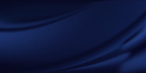 Navy blue silk satin. Silky shiny fabric. Dark luxury background with space for design. Banner. Wide. Long. Panoramic. Template. Empty. Flat lay, top view table. Beautiful.Elegant.Birthday,Christmas.