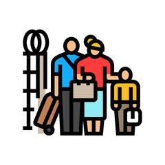 family crossing a border color icon vector illustration