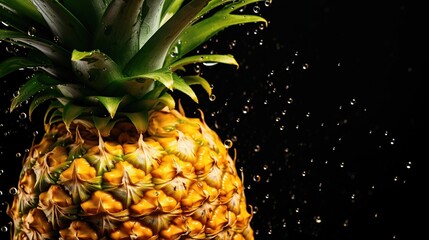 Fresh Pineapple with Water Drops on Black Background for Healthy Living