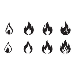 Abstract Fire and Flame Icon Pack &ndash; Black Silhouette Burning Energy Symbols for UI, Warning and Gas Design