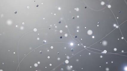 Abstract Technology Background with Glowing Particles and Connecting Lines on Grey.