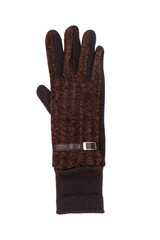 Brown and Black Knit Glove with Leather Strap on Transparent Background - Winter Fashion Accessory