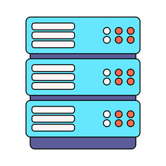 Server Rack Flat design style, stacked server units with indicator lights, ideal for data center graphics, hosting visuals, and network infrastructure designs.