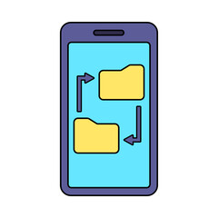 Smartphone Folder Flat design style, phone with folder icons, perfect for file management, mobile storage, and digital organization designs.