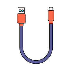 USB Cable Flat design style, dual connector cable, useful for tech accessory visuals, connection diagrams, and digital transfer designs.