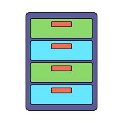 Storage Rack Flat design style, multi drawer data cabinet, suitable for archive, storage system, and organization themed visuals.