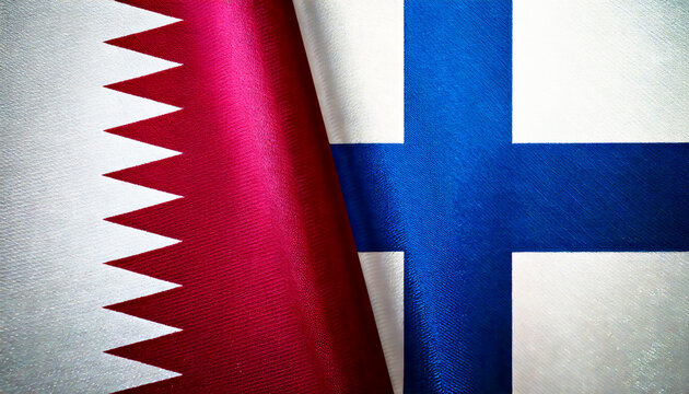 フィンランドの国旗とカタールの国旗(Finland flag & Qatar flag.)
