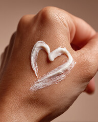 Fototapeta premium Hand with skincare cream heart shape on skin