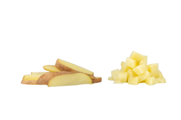 potato isolated on white background slice cut pile cube piece
