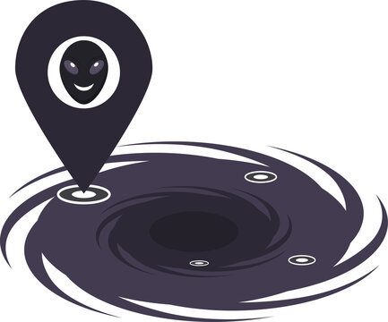 Mysterious alien presence indicated by map marker above swirling dark vortex, suggesting otherworldly destination.