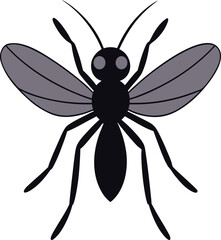 Black mosquito silhouette with grey wings and antennae insect vector illustration EPS file download.

