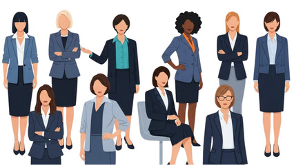 Collection of Diverse Businesswomen in Professional Suits, Illustration Set