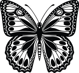Black and white detailed butterfly silhouette vector graphic insect.