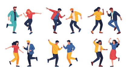 Vector illustration set of 11 diverse and happy couples dancing together.