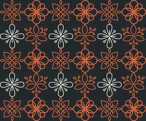 Retro Art Flower Illustration Pattern with Unique Shape Variations and Vibrant Color