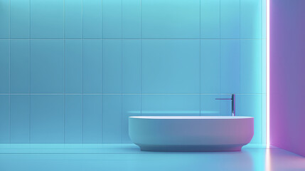 Modern bathroom interior featuring glowing bathtub and vibrant lighting creates serene atmosphere