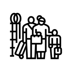 family crossing a border line icon vector illustration