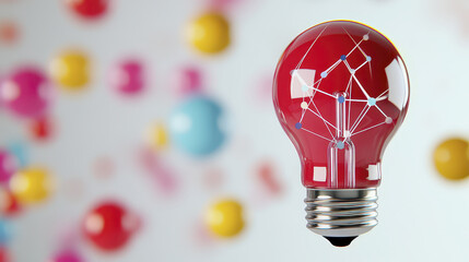 Light bulb with connected dots, vibrant colors, modern design, creativity, innovation, technology, abstract background