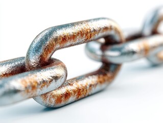 Fototapeta premium Rusted metal chain link close up of metal chain link displaying severe rust and signs of degradation