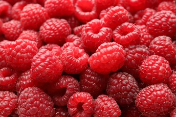 Fresh ripe raspberries as background, closeup view