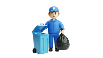 Garbage Man Holding Trash Bag Near Trash Can