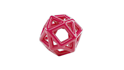 Geometric Icosahedron in Red on White Background
