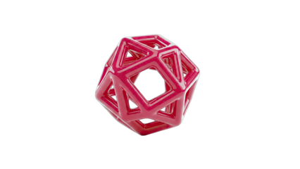 Geometric Icosahedron in Red on White Background