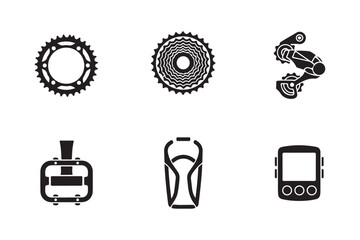 Collection of bicycle component icons for cycling enthusiasts