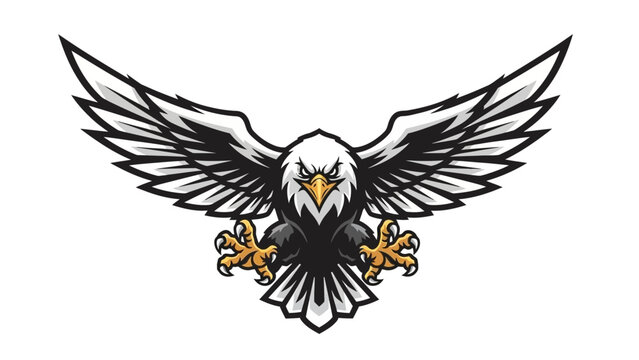 Stunning aggressive bald eagle mascot diving with wide wings perfect for sports team branding and powerful logos